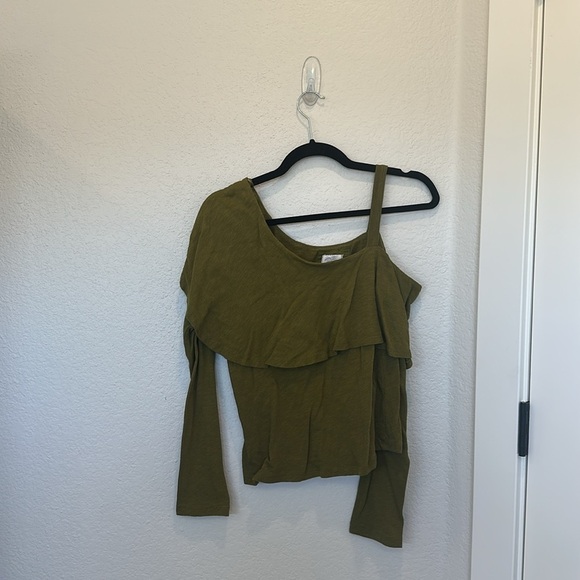 Anthropologie Postmark Olive Green One Shoulder Ruffle Long Sleeve Top Shirt Sm - Picture 4 of 7
